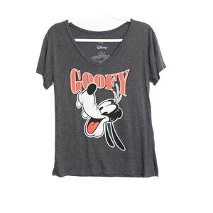 Disney Size XL Goofy Graphic Vneck Charcoal Gray Soft Womens T Shirt